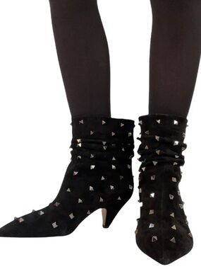 Valentino all over rockstud slouchy suede boot with kitten heel in black